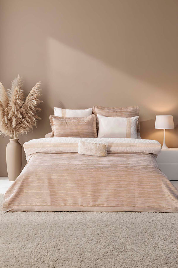 Alina Cappuccino Embroidered Double Bed Duvet Cover Set with Quilt - 8 Piece Bridal Set