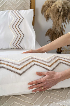 Almila Beige Double Size Duvet Cover and Bedspread Set - 8 Piece Bridal Set