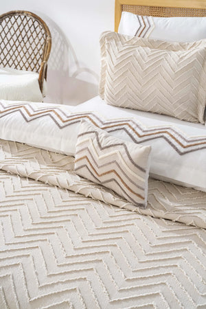 Almila Beige Double Size Duvet Cover and Bedspread Set - 8 Piece Bridal Set