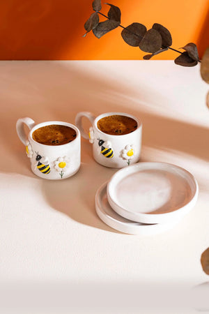 Bee & Daisy Amore Handmade Ceramic Double Turkish Coffee Cup Set