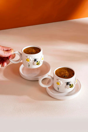 Bee & Daisy Amore Handmade Ceramic Double Turkish Coffee Cup Set