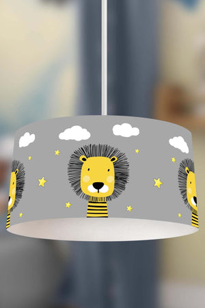 Cloudy Lion Themed Children's Room Pendant Lamp - 30cm Decorative Hanging Light with Adjustable Cable - Non-Toxic Water-Based Print