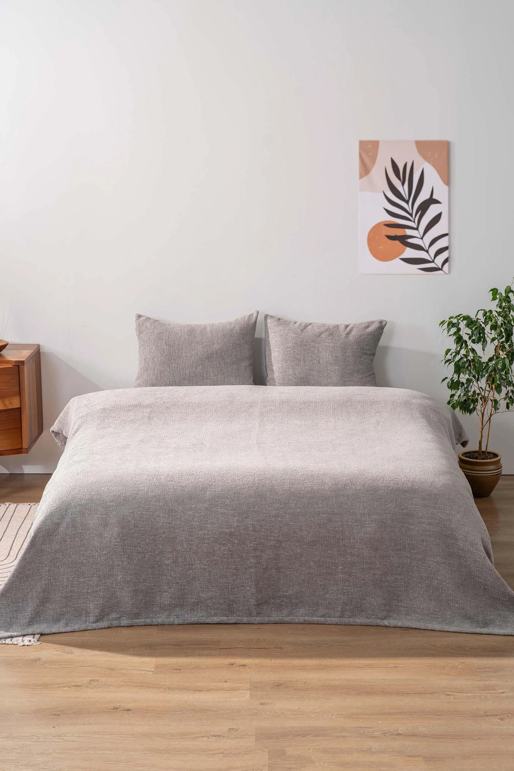 Aya Plush Gray Double Jacquard Deluxe Bedding Set - 3 Pieces Bedspread Set