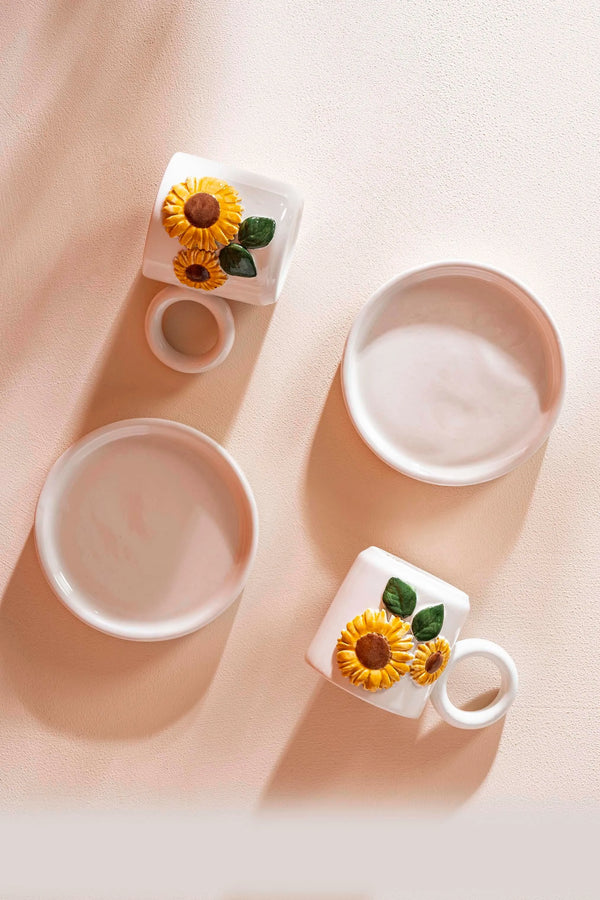 Sunflower Amore Handmade Ceramic Double Turkish Coffee Cup Set