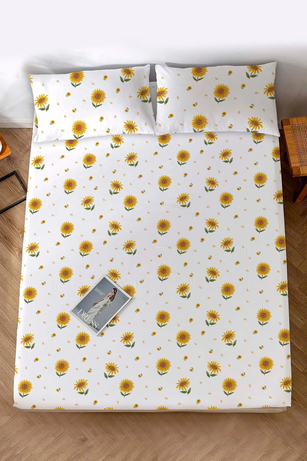 Sunflower Pattern Double Bed Sheet Cotton