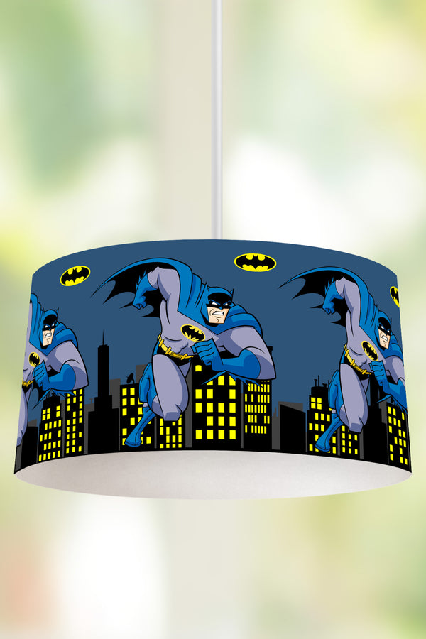 Batman Themed Children's Room Pendant Lamp - 30cm Decorative Hanging Light with Adjustable Cable - Non-Toxic Water-Based Print