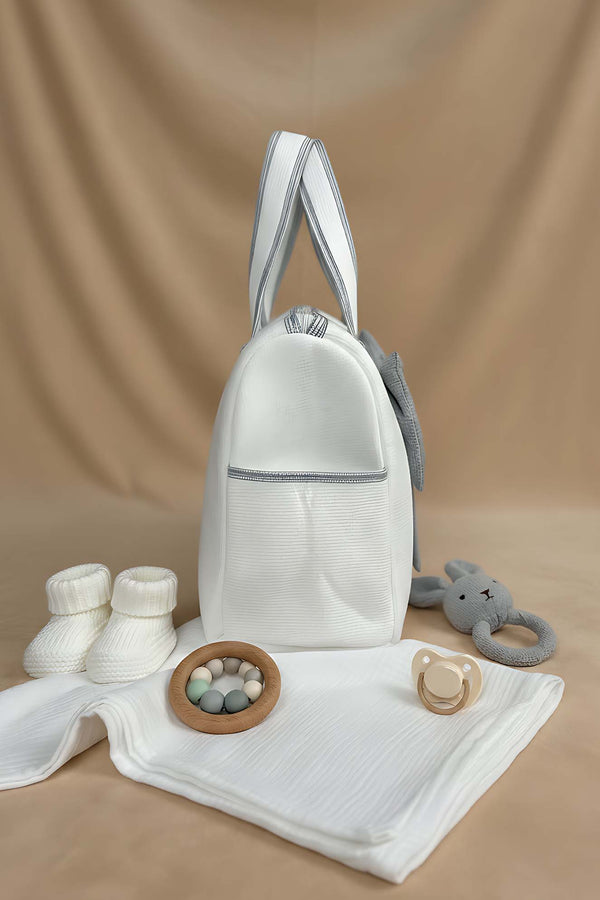 Bow Gray Ribbon Mom & Baby Care Bag – Stylish & Practical Diaper Bag