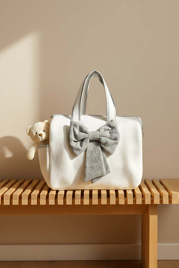 Bow Gray Ribbon Mom & Baby Care Bag – Stylish & Practical Diaper Bag