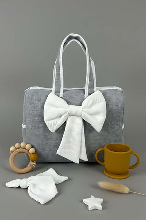 Bow White Ribbon Mom & Baby Care Bag – Stylish & Practical Diaper Bag