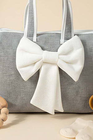 Bow White Ribbon Mom & Baby Care Bag – Stylish & Practical Diaper Bag