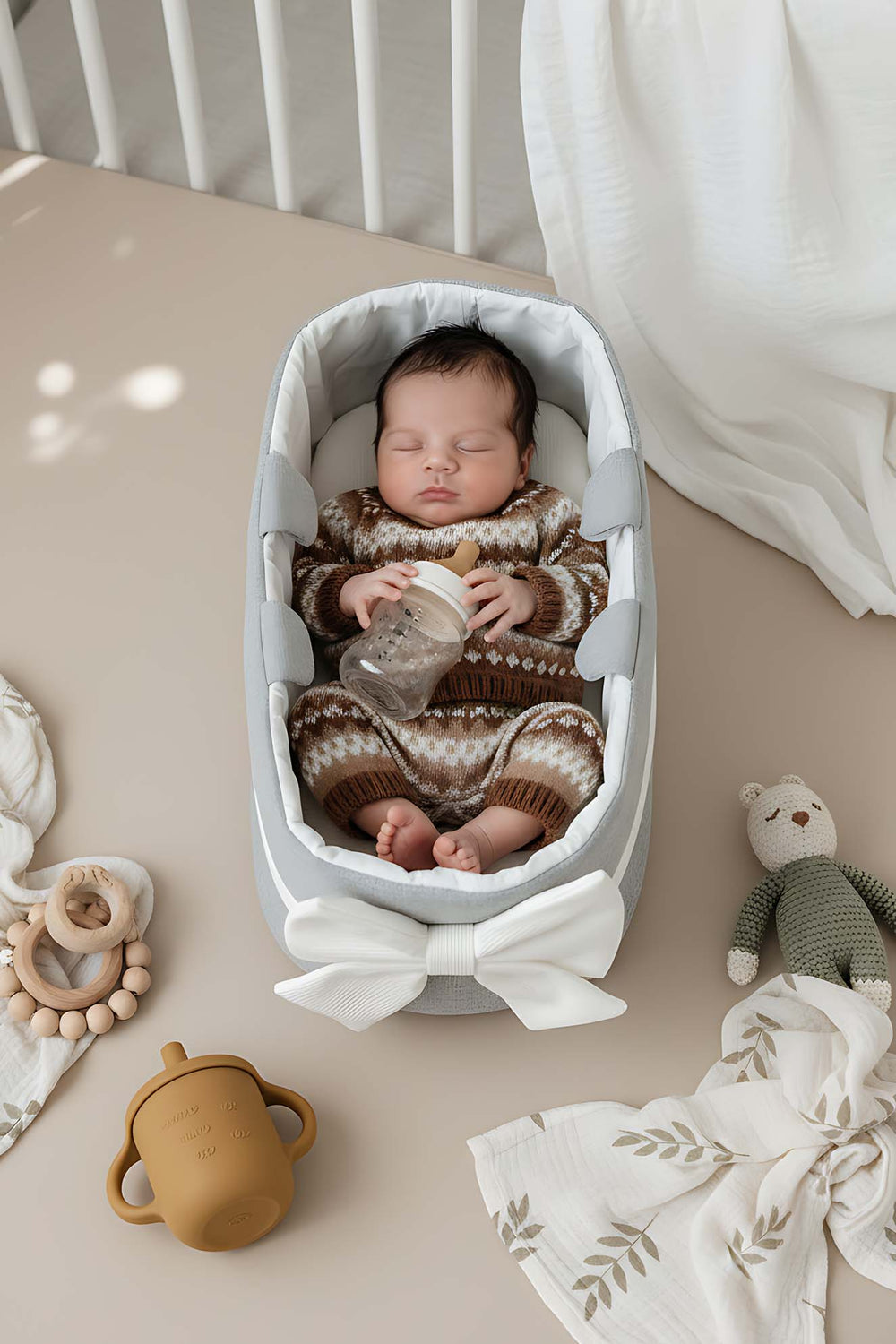 Bow Ribbon Gray Baby Carrier Bag – Stylish & Comfortable