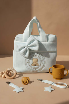 Blue Teddy Bear Bow Mom & Baby Care Bag – Stylish & Practical Diaper Bag