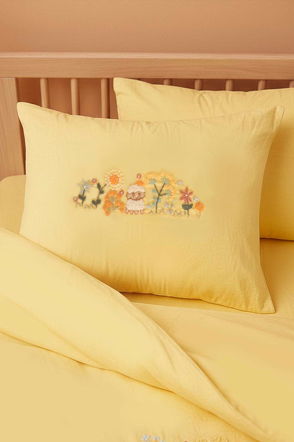 Yellow Embroidered 100% Cotton Baby Duvet Cover Set