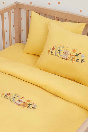 Yellow Embroidered 100% Cotton Baby Duvet Cover Set