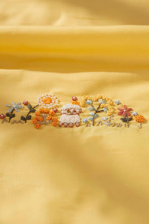 Yellow Embroidered 100% Cotton Baby Duvet Cover Set