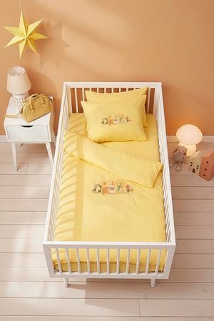 Yellow Embroidered 100% Cotton Baby Duvet Cover Set