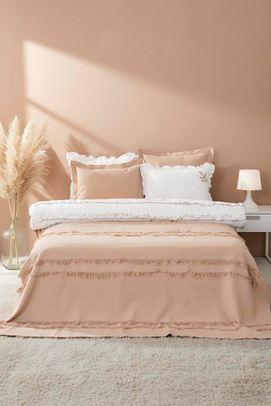 Brianna Beige Double Duvet Cover Bedspread – 7-Piece Bridal Set 100% Cotton