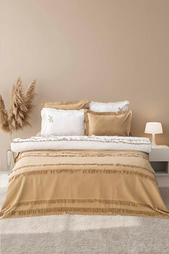 Brianna Camel Double Duvet Cover Bedding Set with Bedspread – 7-Piece Dowry Set, 100% Cotton