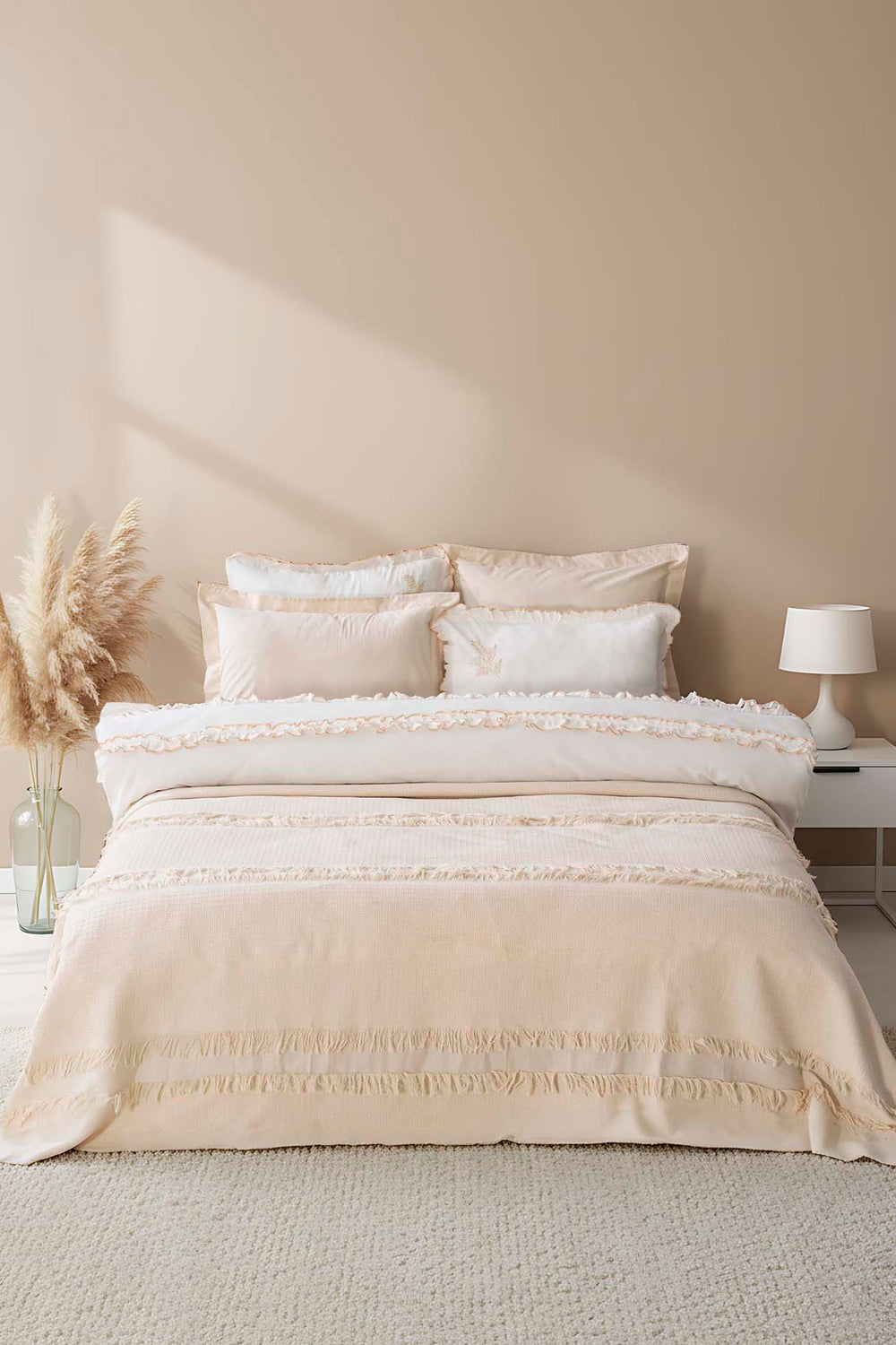 Brianna Cream Double Duvet Coverlet Set – 7-Piece Bridal Set 100% Cotton