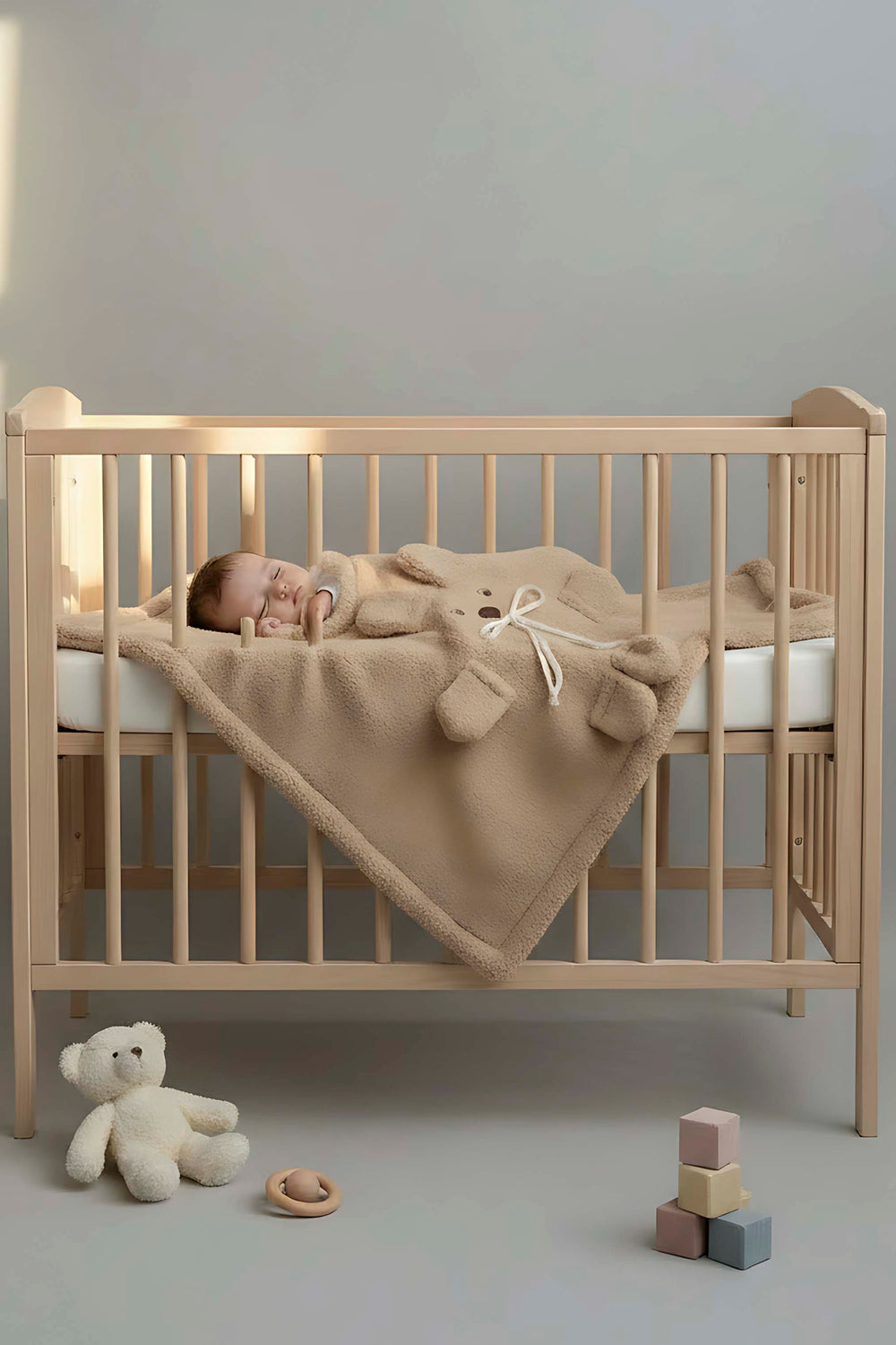 Plush Brown Baby Blanket with Teddy Bear Design – Cozy & Gentle