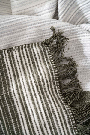 Veloura Khaki Striped Throw/TV Blanket – Soft & Warm Cotton Blend, Thick Fabric, 130x170cm