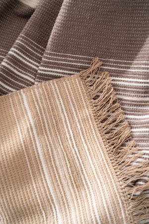 Veloura Beige Striped Throw/TV Blanket – Soft & Warm Cotton Blend, Thick Fabric, 130x170cm