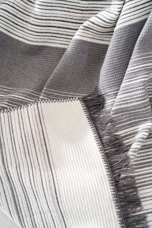 Veloura Anthracite Striped Throw/TV Blanket – Soft & Warm Cotton Blend, Thick Fabric, 130x170 cm