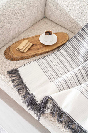 Veloura Anthracite Striped Throw/TV Blanket – Soft & Warm Cotton Blend, Thick Fabric, 130x170 cm