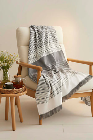 Veloura Anthracite Striped Throw/TV Blanket – Soft & Warm Cotton Blend, Thick Fabric, 130x170 cm