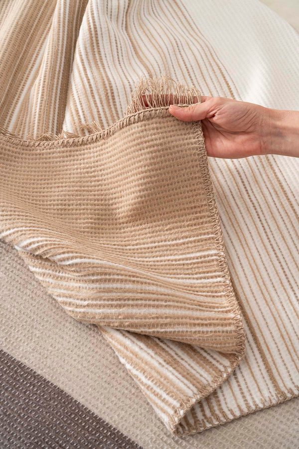 Veloura Beige Double Size Tasseled Throw/Blanket – Extra Soft Cotton Blend, 180x220 cm