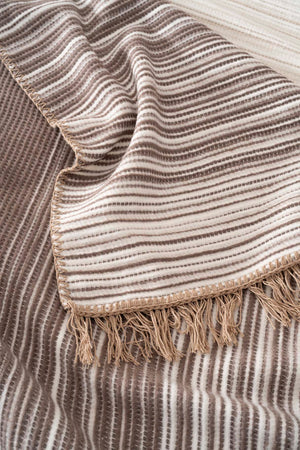 Veloura Beige Double Size Tasseled Throw/Blanket – Extra Soft Cotton Blend, 180x220 cm
