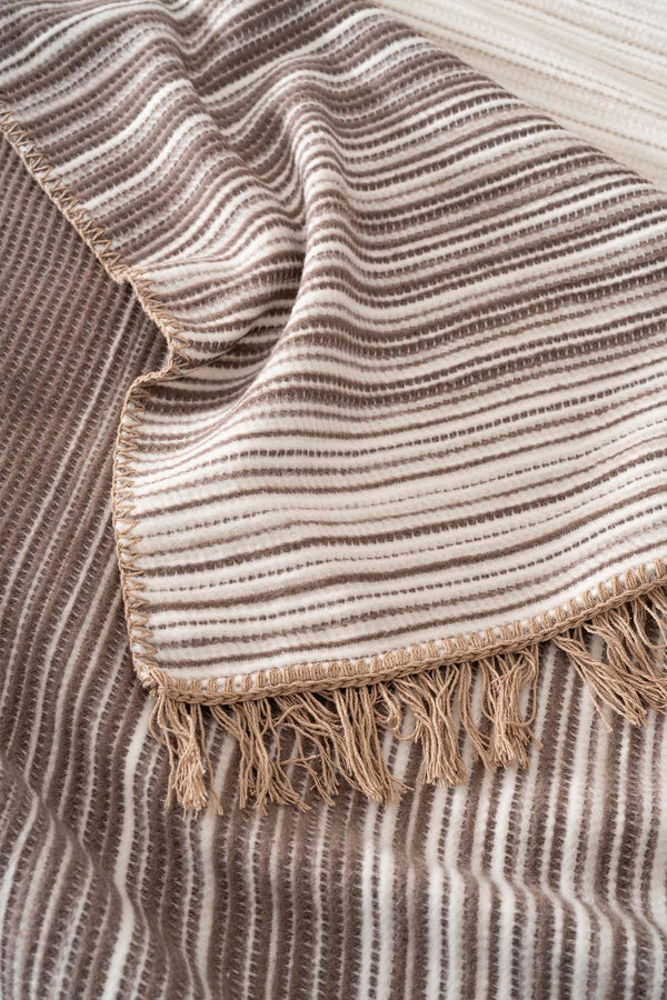 Veloura Beige Double Size Tasseled Throw/Blanket – Extra Soft Cotton Blend, 180x220 cm