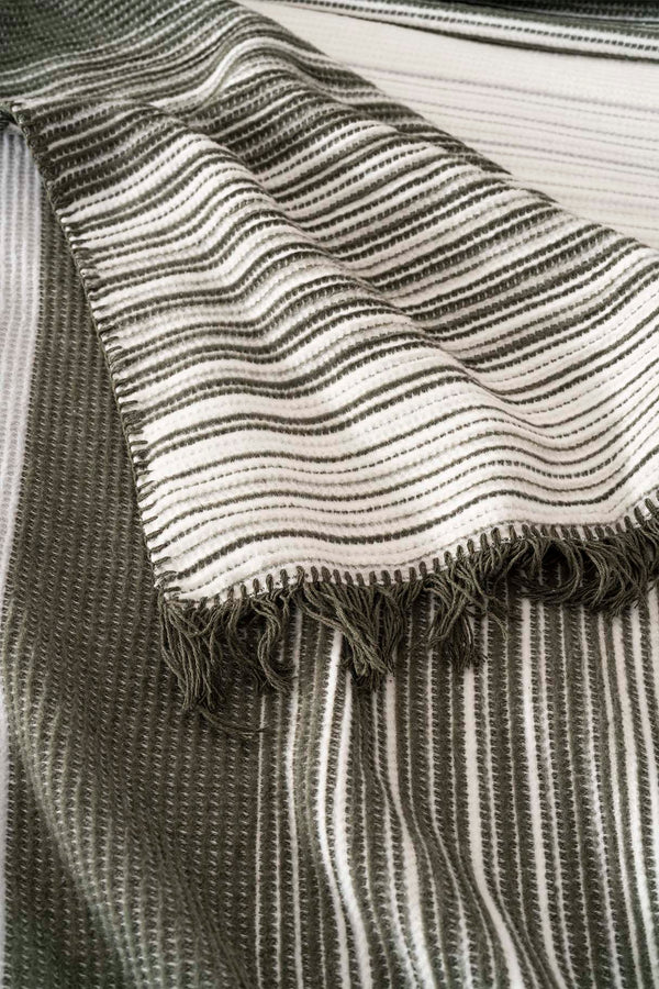 Veloura Khaki Double Size Tasseled Throw/Blanket – Extra Soft Cotton Blend, 180x220 cm