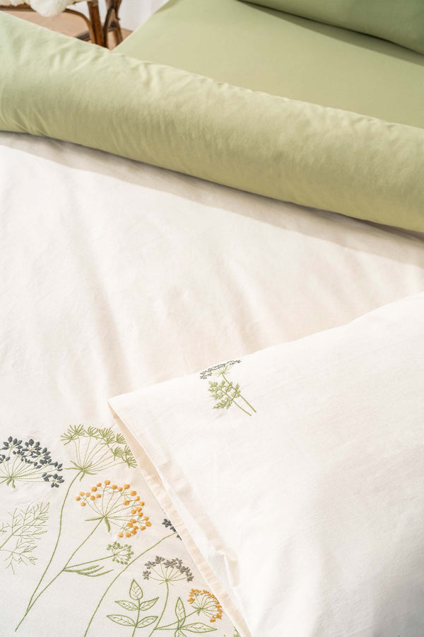 Botanic Green 6-Piece Double Embroidered Duvet Cover Set – 100% Cotton