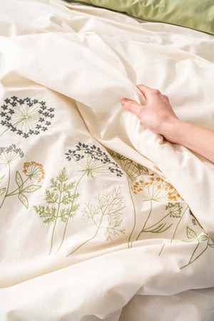 Botanic Green 6-Piece Double Embroidered Duvet Cover Set – 100% Cotton