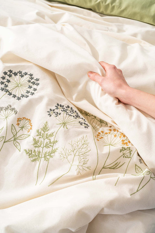 Botanic Green 6-Piece Double Embroidered Duvet Cover Set – 100% Cotton