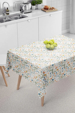 Floral Patterned White Tablecloth, Table Linen, Picnic Cloth
