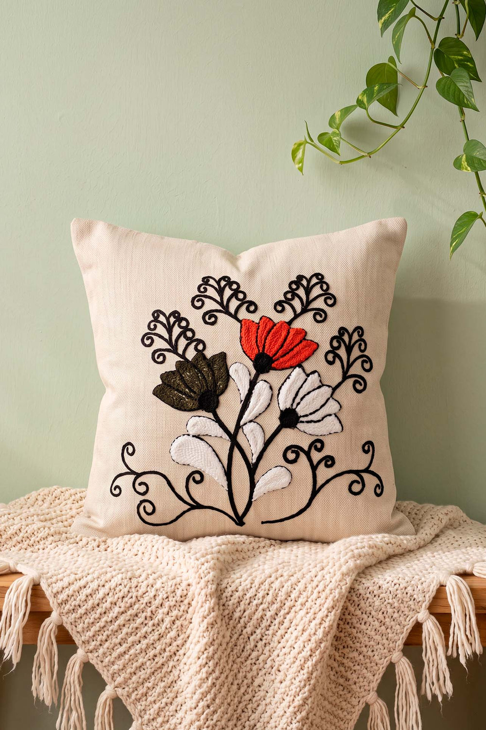 Spring Branch Patterned Punch Decorative Cushion Cover
