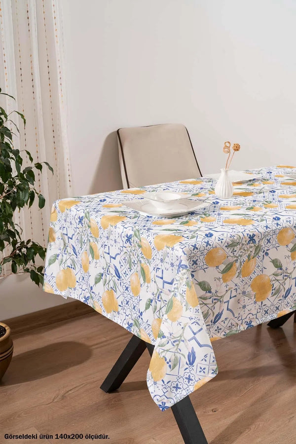 Tile Lemon Pattern Tablecloth, Table Napkin, Picnic Cloth