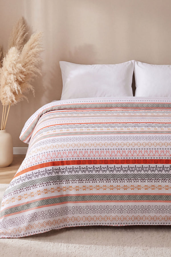 Şeritli Geometrik Desen Çift Kişilik Baskılı Pike Yatak Örtüsü 200X230 Cm