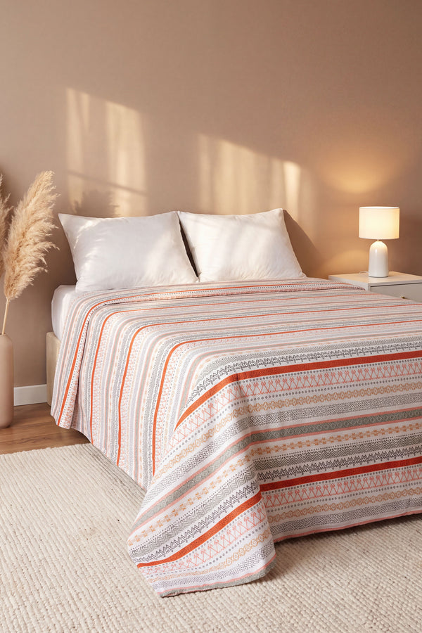 Şeritli Geometrik Desen Çift Kişilik Baskılı Pike Yatak Örtüsü 200X230 Cm