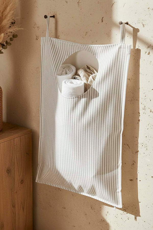 Grey Striped Zippered Over-the-Door Laundry & Toy Storage Bag