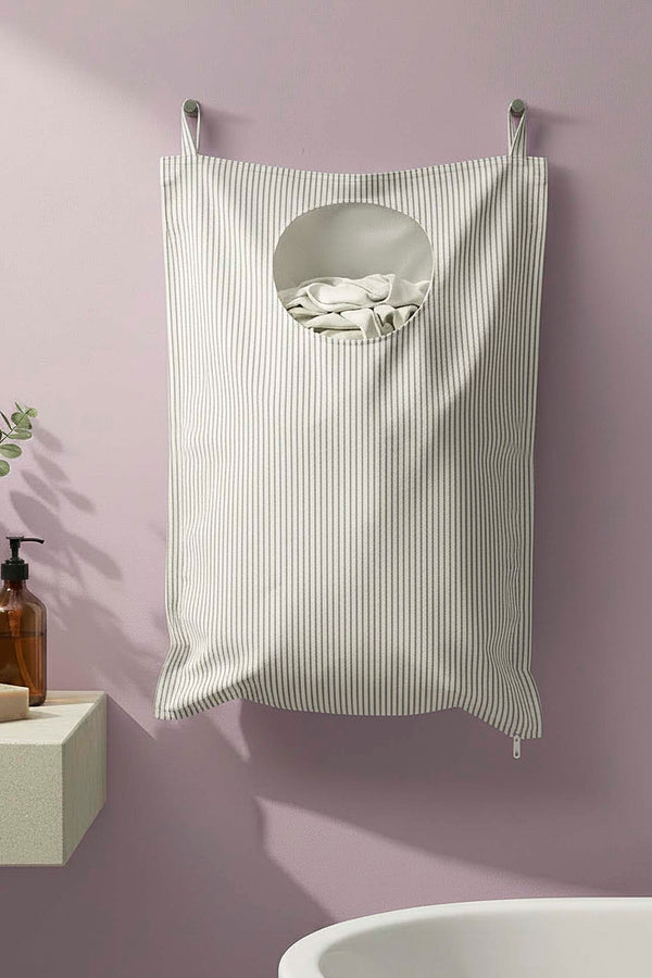 Grey Striped Zippered Over-the-Door Laundry & Toy Storage Bag