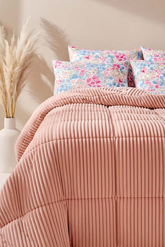 Sevda Flower Powder Tresa Double Deluxe Sleep/Bridal Set – Reversible Wellsoft & Cotton Quilt, 3-Piece, 200x215 cm