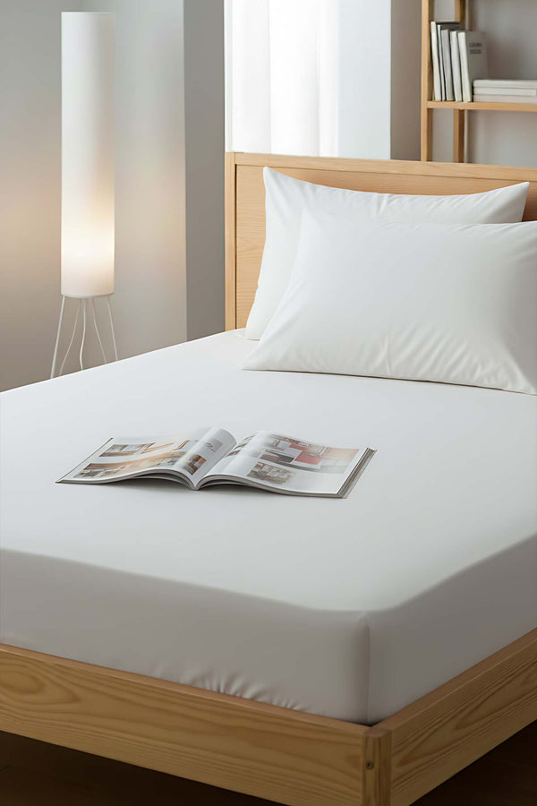 White Cotton Double Bed Fitted Sheet 160x200