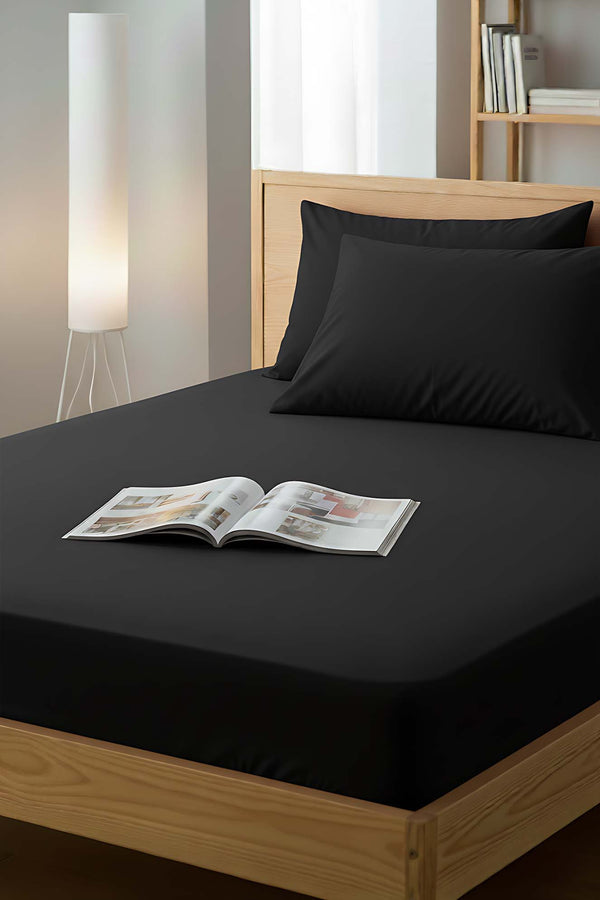 Black Double Fitted Sheet 160x200 cm