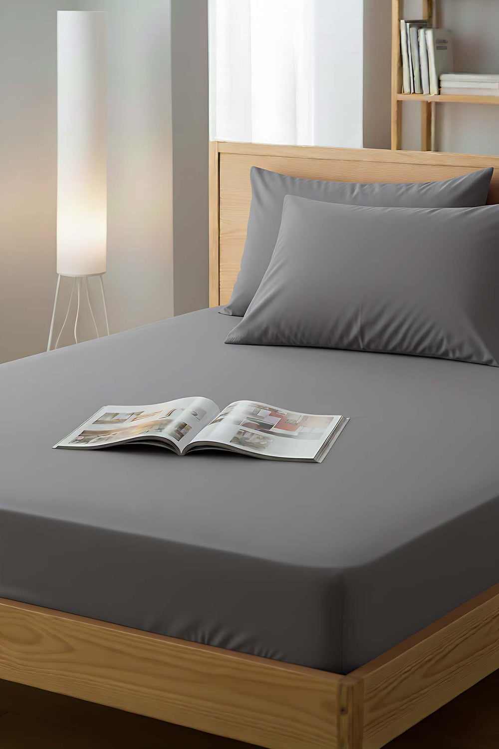 Gray Single Fitted Sheet 100x200 cm