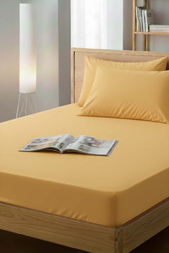 Yellow Double Size Polycotton Fitted Sheet – Breathable, Fade-Resistant, Single Piece, 160x200 cm