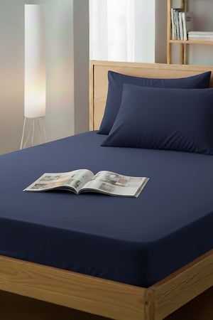 Navy Blue Cotton Single Fitted Sheet 100x200 cm