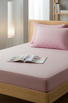 Powder Pink Double Size Polycotton Fitted Sheet – Breathable, Fade-Resistant, Single Piece, 160x200 cm